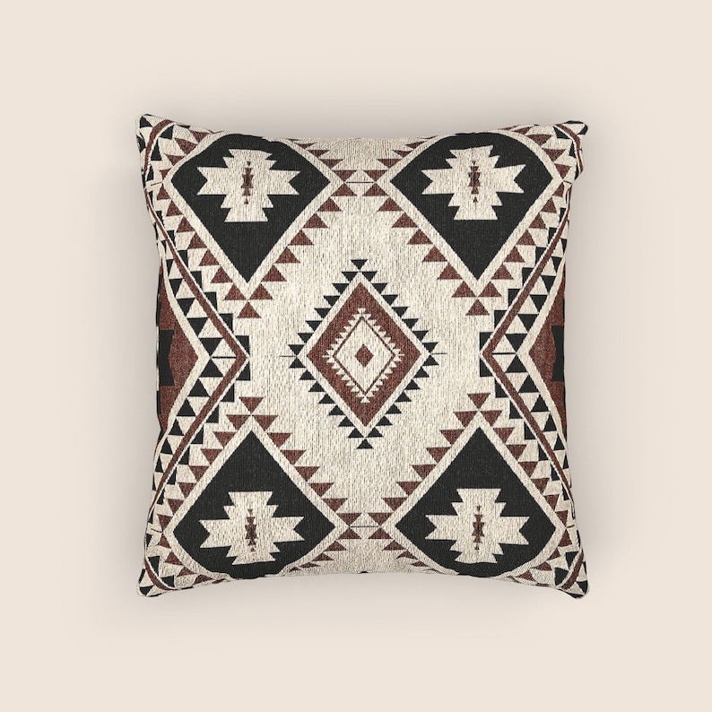 Old Western Woven Pillow Cowboy Western Inspired Style Bedding Cowgirl Aztec Throw Pillow Western Native Home Decor Western Gothic Bedding image 5
