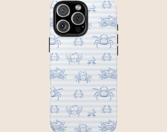 Blue Crab Phone Case Fisherman Aesthetic Ocean Inspired Style IPhone 16 Pro Case Protective Old Money Cell Phone Case Summer Coastal Preppy