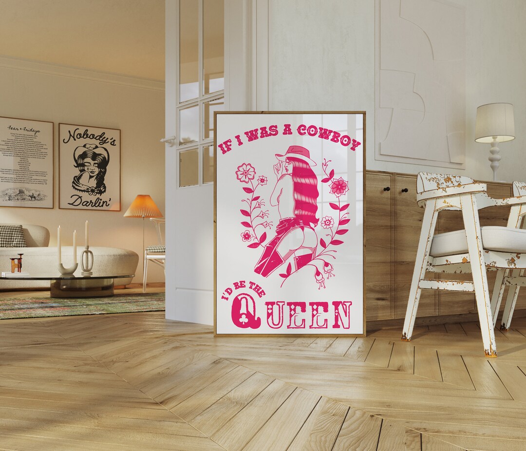 Coastal Cowgirl Wall Art Physical Matte Poster, Pink Trendy Wall Print ...