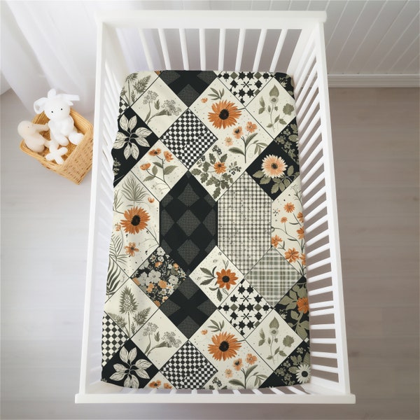 Floral Wildflower Farmhouse Cottagecore Patchwork Crib Sheet Country Block Print Cowgirl Nursery Bedding Standard Mini Pack N Play Sizes