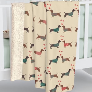 Dachshund Valentines Day Love Sherpa Fleece Blanket, Wiener Dog Mom Vday Couch Throw, acogedor regalo estético para amantes de los perros, cama o habitación familiar