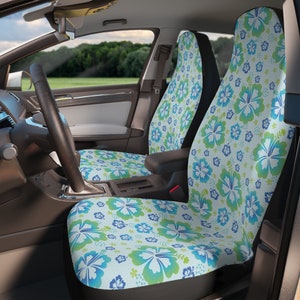 Coconut Girl Hibiscus Flower Car Seat Covers Green Blue Gift for Teen Vehicle Interior Decor Cute Floral Beachy Aesthetic Decoration Gift