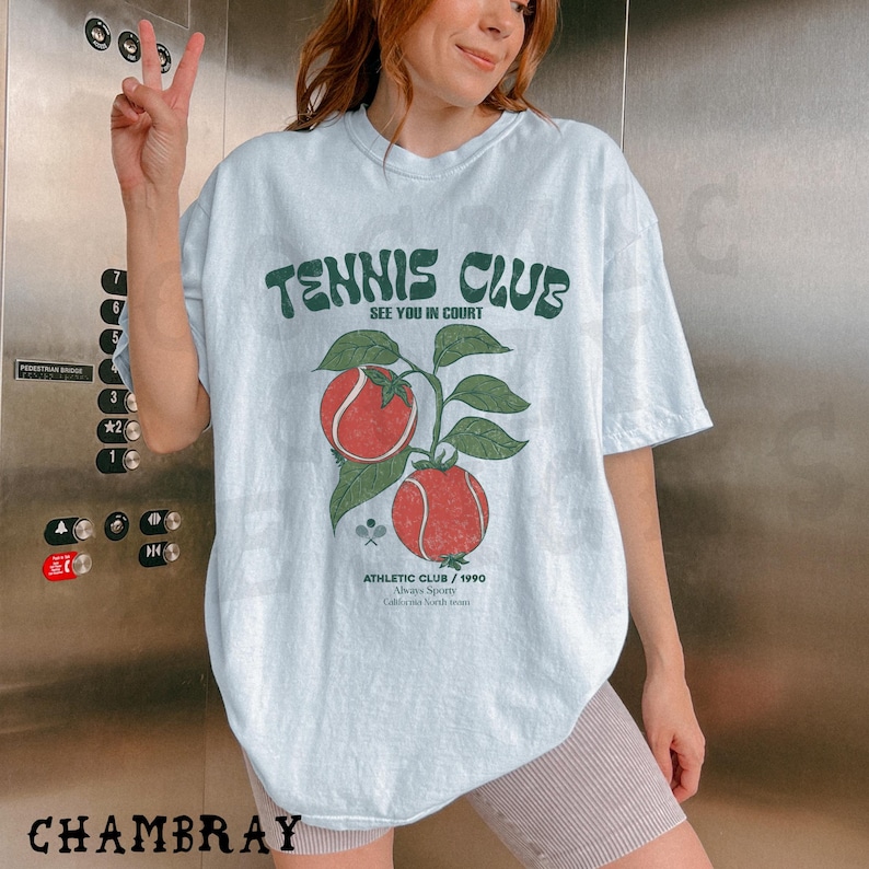 Tennis Shirt 90s Sports T Shirt Retro Tennis Couple Gift Retro Graphic Tee Tomato Girl Shirts Top Trending Old Money Aesthetic Preppy Stuff image 3