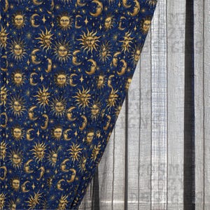 Whimsigoth Blackout Curtains Bohemian Window Curtains Blue Retro 90s Celestial Gothic Curtains Moody Whimsigoth Decor Goth Black Out Curtain