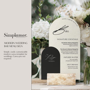 Nowoczesny łukowy szablon menu baru | Wydrukowalne menu drinków | Minimalistyczny, nowoczesny edytowalny szablon Canva, natychmiastowe pobranie