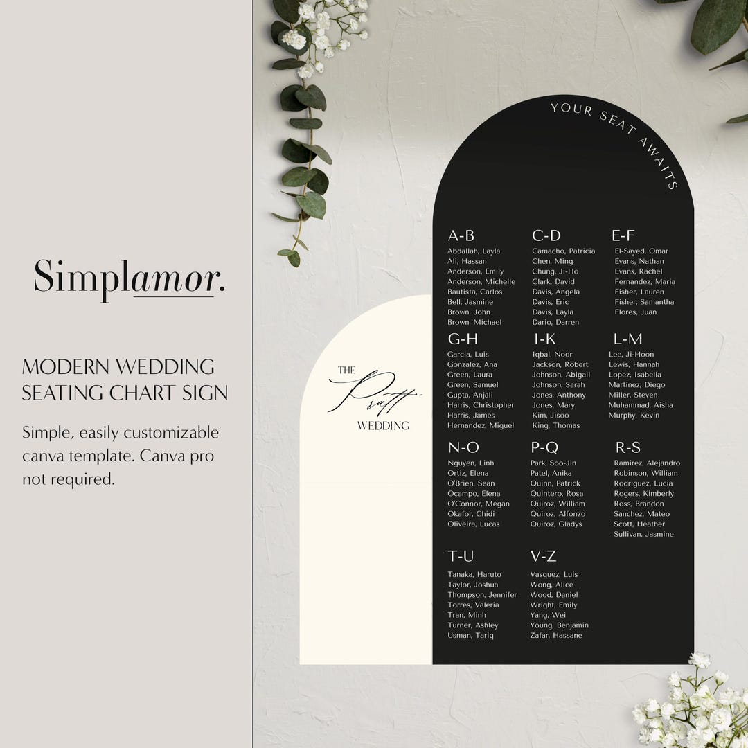 Modern Wedding Seating Chart Sign: Editable Canva Template (digital ...