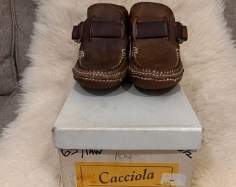 Brown Hand-Made in USA Cacciola "Ring" mid-top leather moccasins