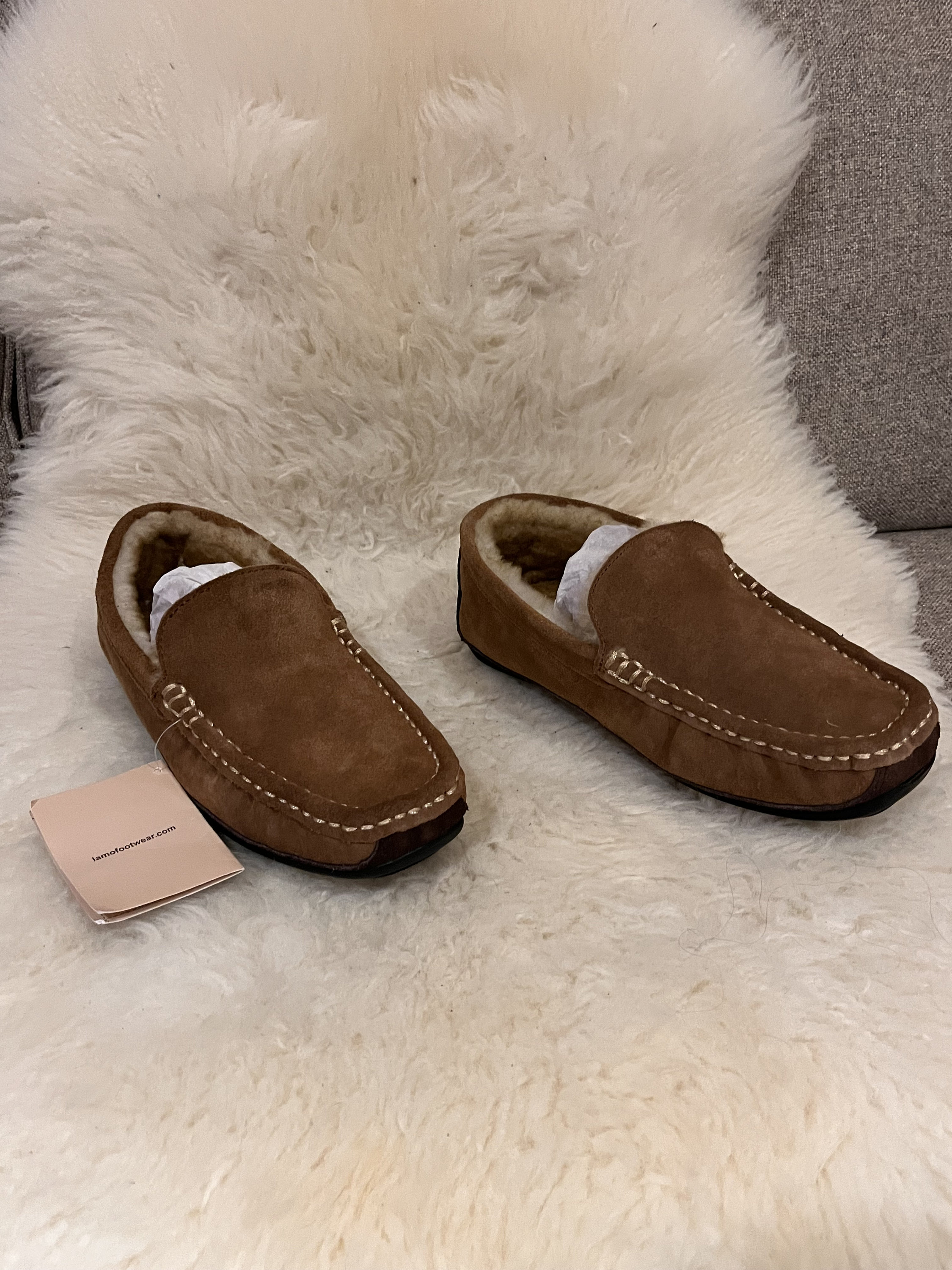 New Without Tag Lamo Slippers Genuine Leather Sheepskin Tan Dark Brown Lamo Women main image 2