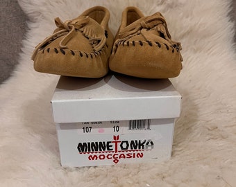Minnetonka Suede Moccasins in Tan Color Way