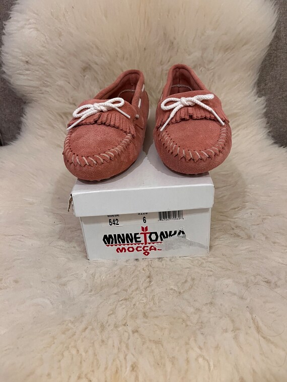Minnetonka Suede Moccasins in Pink Color Way