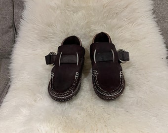 Dark Brown Hand-Made in USA Cacciola "Ring" mid-top leather moccasins