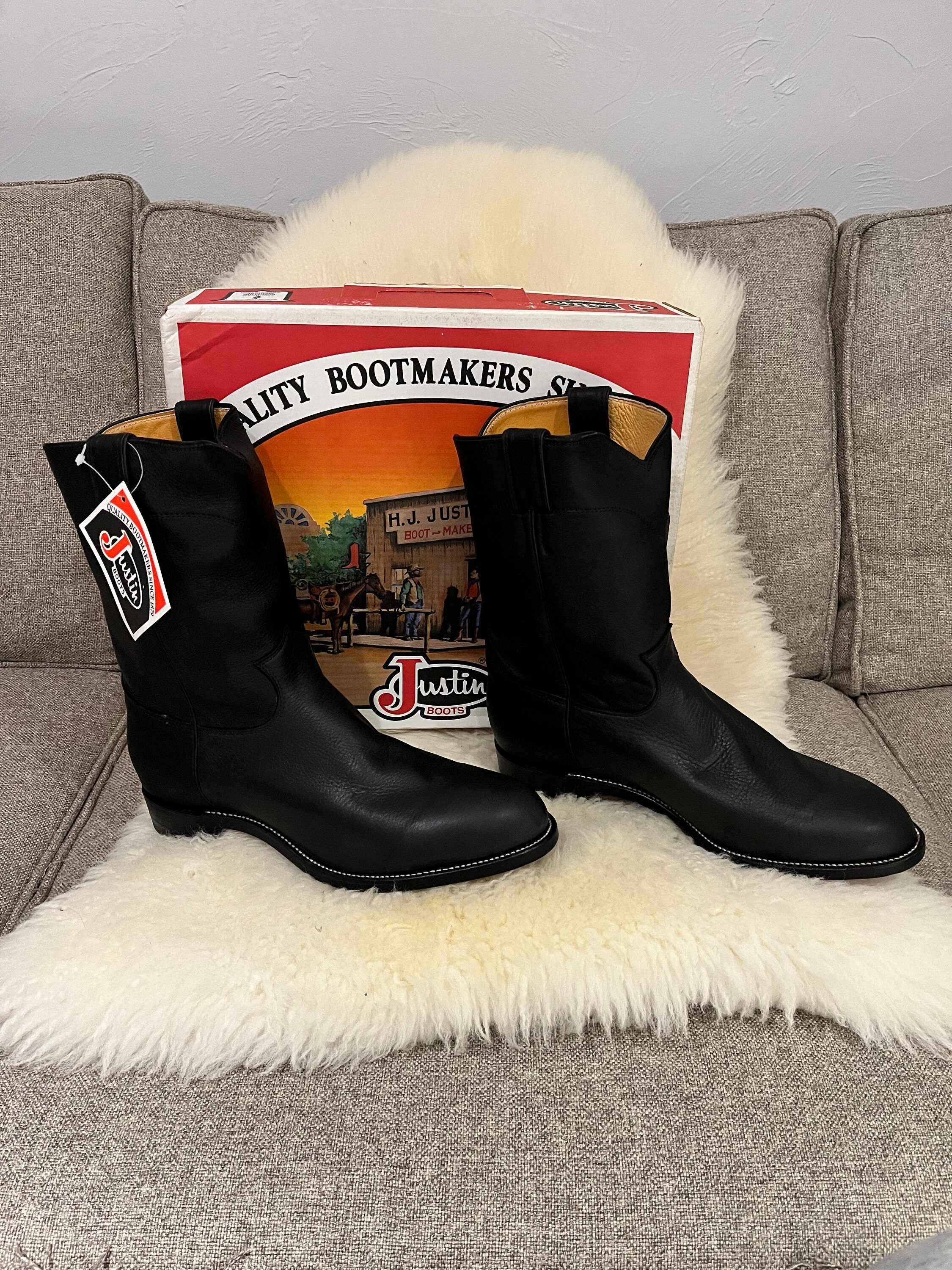 Justin Boots Black Doeskin - Etsy