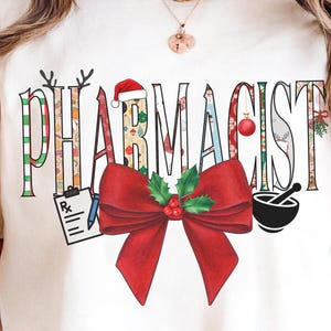 Gift for Medical Pharmacist Technician, Trendy Christmas Coquette Pharmacist PNG Design, Festive Pharmacist Sublimation Download