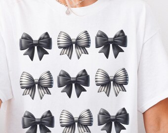 Preppy Retro Bows, Black Striped Coquette Clipart, Goth Ribbons Graphic Download, Monochrome Ribbon Graphic, Sublimation PNG Design, Popular