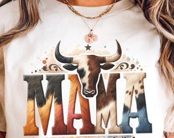 Mamá del Oeste (PNG), Diseño de sublimación de mamá campestre, Diseño de mamá con estampado de vaca para camisetas, Diseño digital de mamá vaquera rústica, Mamá del Oeste (PNG)