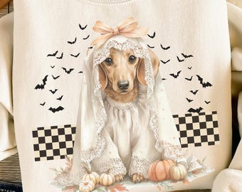 Słodki jamnik na Halloween Png, Pies na Halloween Png, Prezent dla mamy psa, Halloween Png, Miłośnik jamników, Mama psa Png, Retro Halloween, Doxie PNG
