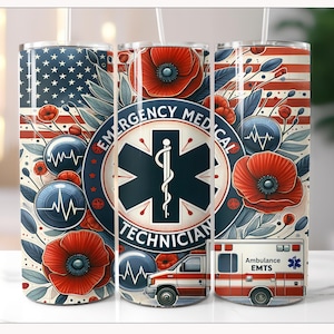 EMT Tumbler Wrap PNG, EMT 20oz Skinny Tumbler, Paramedic Sublimation Design Download, Medical Occupation Ambulance Driver Design, Healthcare