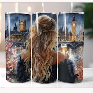 City Tumbler Wrap, London 20 oz Skinny Tumbler Sublimation Design, London Champagne Elegance Tumbler Wrap, Instant Digital Download PNG