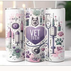Vet Tech 20 oz dünner Becher png Sublimationsdesign Download, Vet Tech Tumbler wrap png, medizinische Beruf 20 oz Becher Design