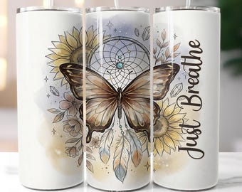 Positive Affirmation Quote Tumbler Wrap, Positivity 20oz Skinny Sublimation Tumbler Design, Boho Butterfly Digital Download