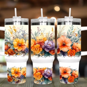 40oz Flower Tumbler Wrap, Floral Tumbler Design, Mother&#39;s Day Gift, Floral Tumbler Digital Download, Sublimation Design, Handle Tumbler Wrap