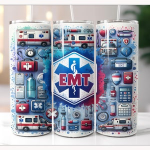EMT 20oz Skinny Tumbler PNG, Paramedic Sublimation Design Download, EMT Tumbler Wrap, Medical Occupation Ambulance Driver Design, Emergency