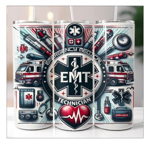 Paramedic Skinny Tumbler Design, Instant Download for EMTs, EMT Tumbler PNG, Medical Occupation Ambulance Driver Wrap, Sublimation PNG