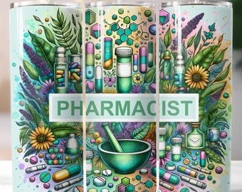 Pharmacist Gift | Skinny Tumbler Design Instant Download for Pharmacists | Pharm tumbler PNG | medical occupation pharmacist sublimation png