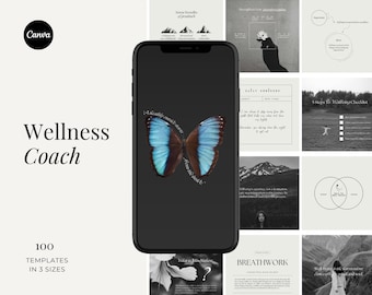 Plantillas de Instagram para entrenadores de bienestar, kit para redes sociales, publicaciones de Canva (descarga digital)