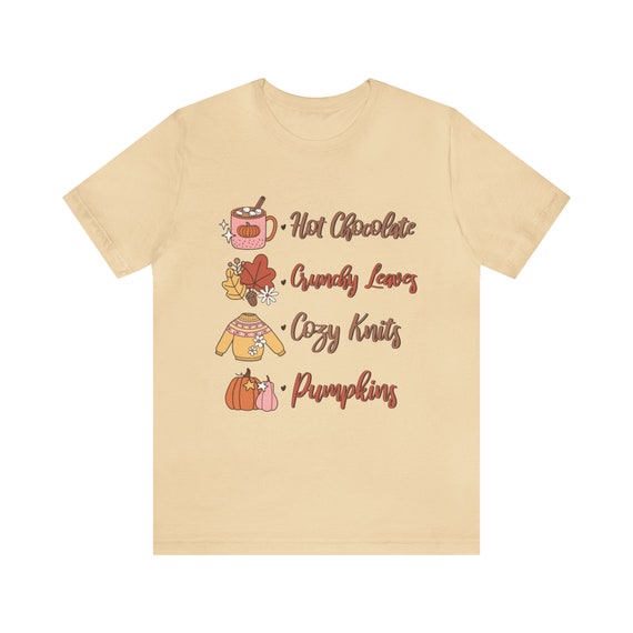 Hot Chocolate Crunchy Leaves Unisex T-Shirt | Cozy Tee, Autumn Tee, Leafy Top, Fall T-Shirt, Harvest, Pumpkin, Fall Vibes, Fall Shirt