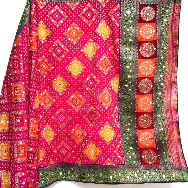 Silk mirror Chunni or dupatta - pink