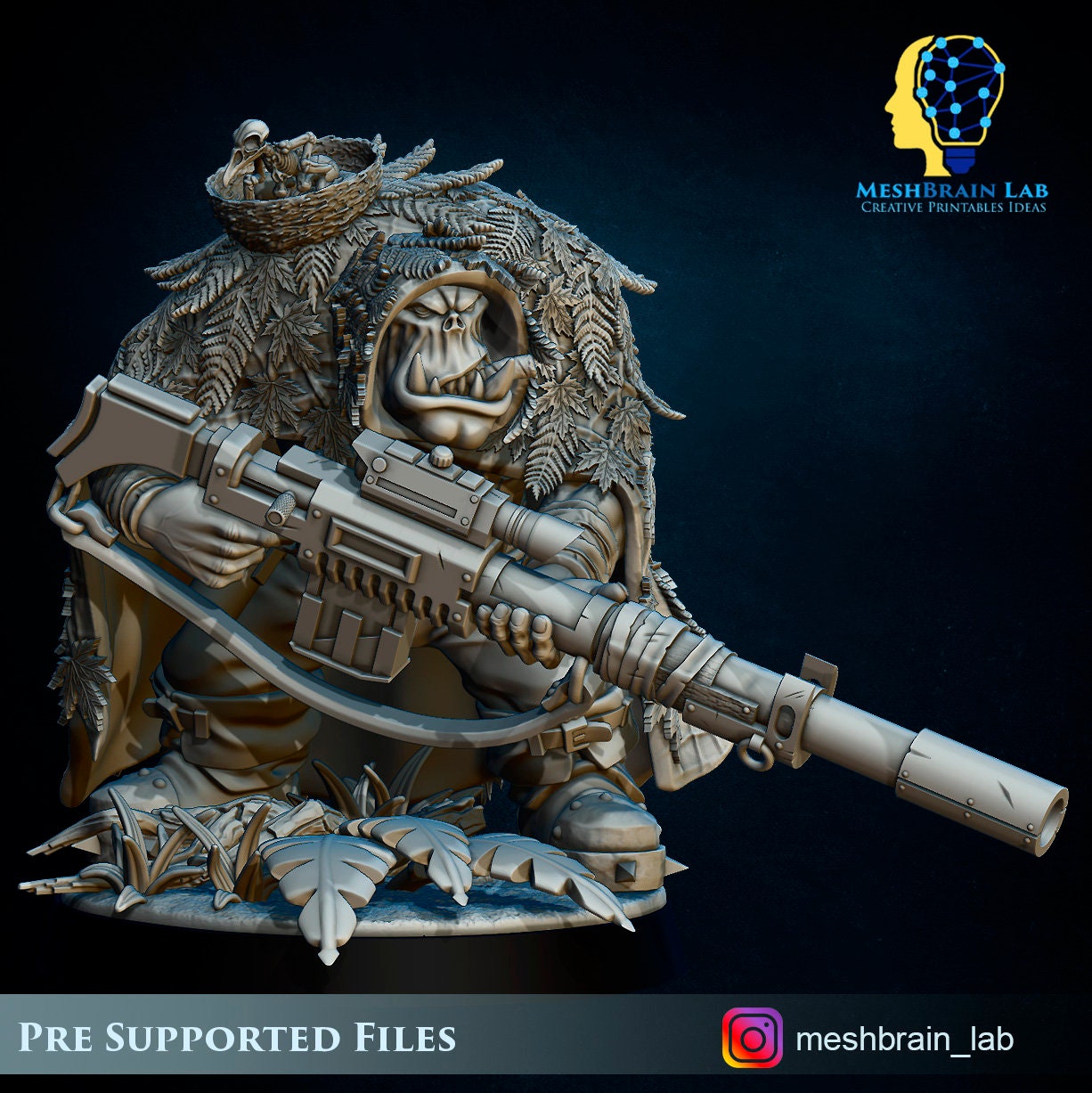 Orc Sniper Ghillie Suit - Sci-fi Green Monsters - Meshbrain - 28mm
