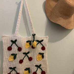 Crochet Fruit Tote Bag Crochet Lemon Tote Crochet Lemon Bag Crochet Cherry Tote Crochet Tote For Vacation Crochet Tote For Summer