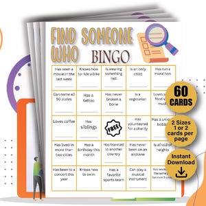 Get to Know You Bingo, Find Someone Who Bingo Cards, Icebreaker Bingo, Human Bingo, Find the Guest Bingo, Icebreaker Game, Office Party Game