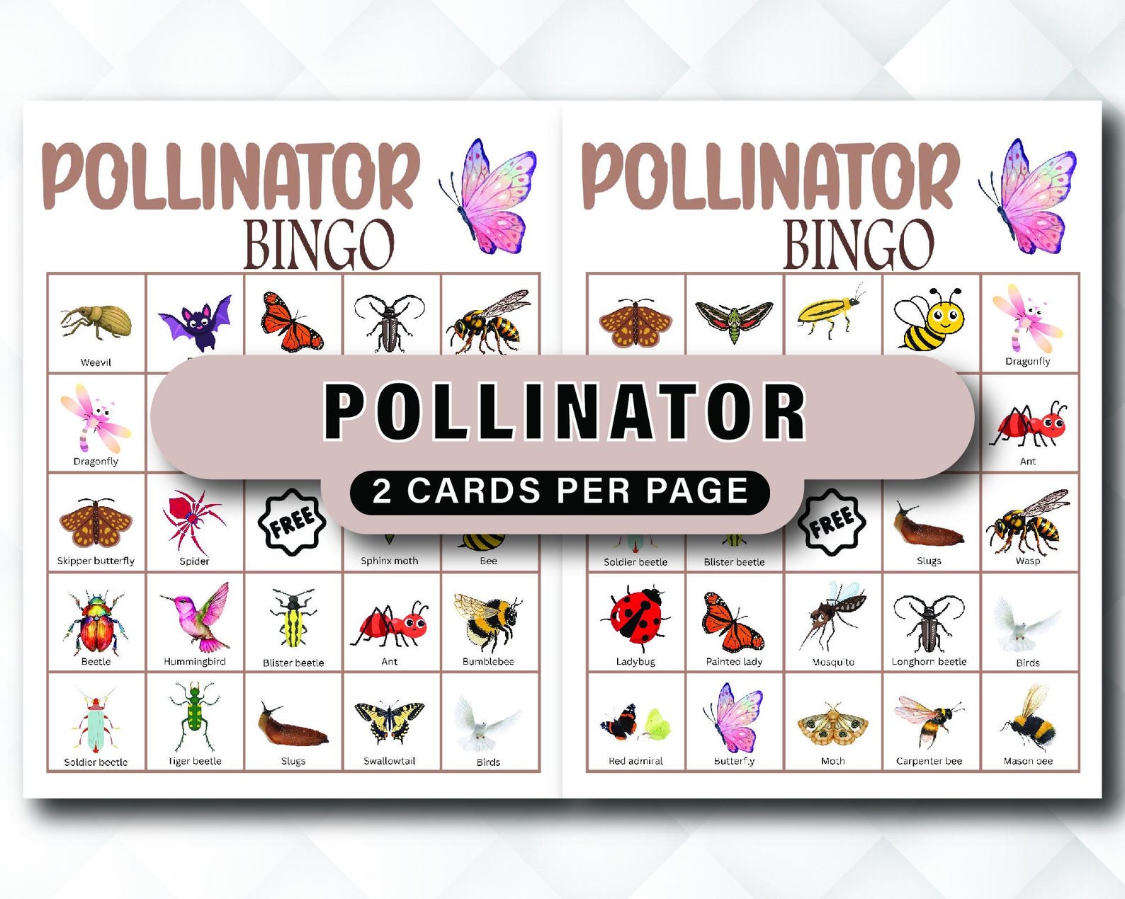 Pollinator Bingo 60 Cards, Nature Bingo Cards, STEM Game for Kids ...