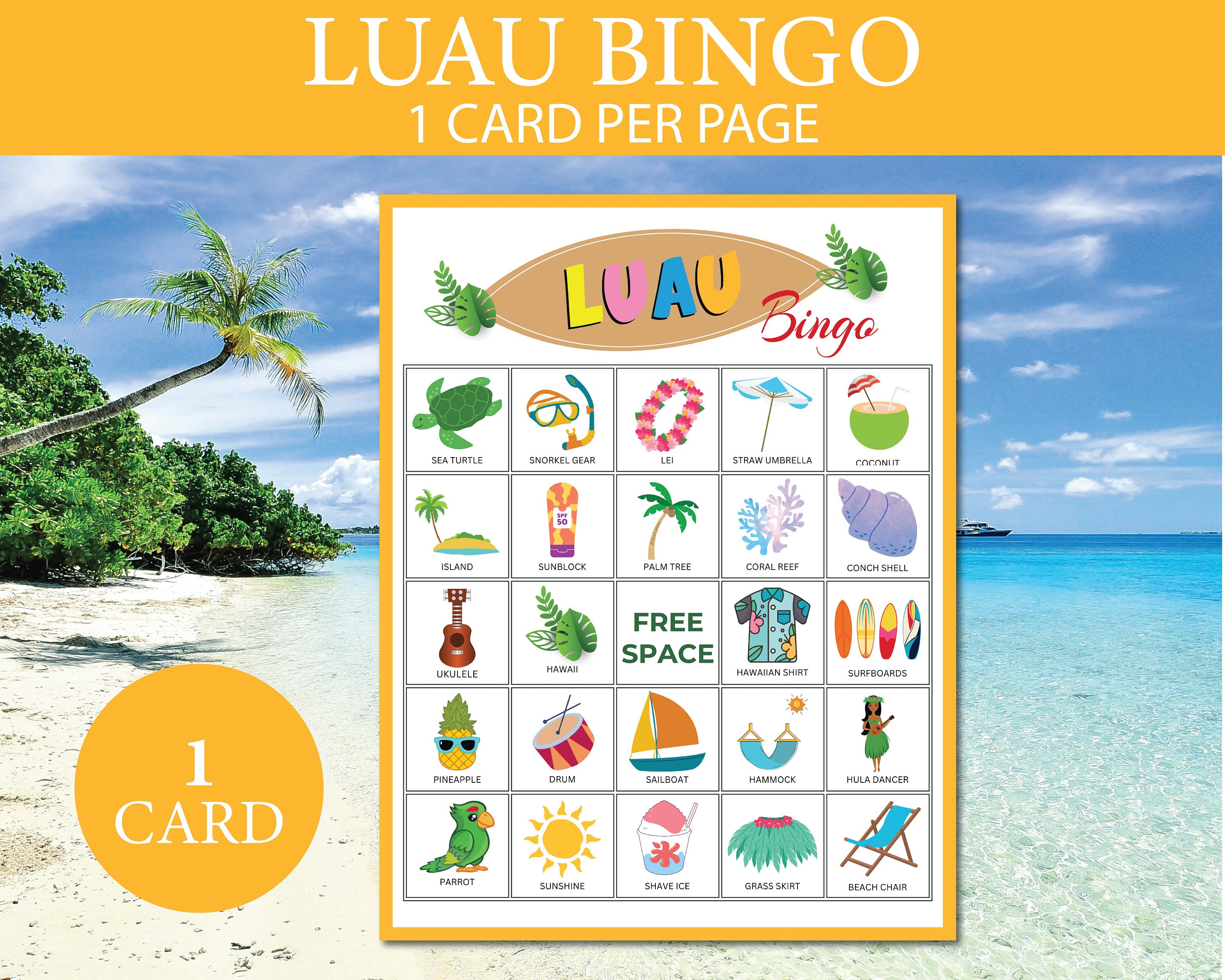 Luau Bingo, Aloha Bingo, Hawaiian Bingo, 40 Printable Luau Bingo Cards ...