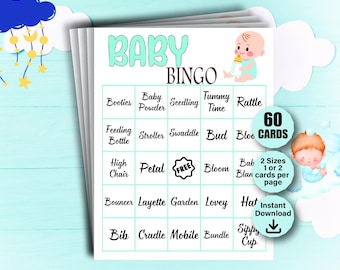 Wildflower babyshowerbingo, jongensbabyshowerspel, voorgevulde babybingokaarten, baby in bloei babyshower, babyshowerbingokaarten