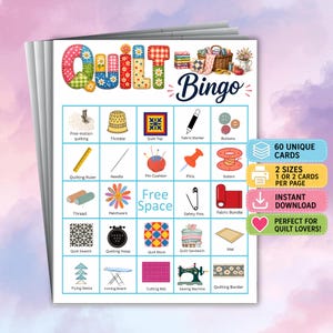 60 Quilt Bingo Cards, Quilting Party Activity, Quilting Bingo, Quilt Club Game, Quilt Game Pdf, Quilt Retreat, Printable Quilt Bingo Cards
