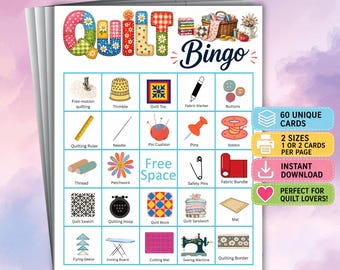 60 cartelle di Bingo a tema patchwork, attività per feste di patchwork, Bingo a tema patchwork, gioco per club di patchwork, gioco di patchwork in PDF, ritiro di patchwork, cartelle di Bingo a tema patchwork stampabili