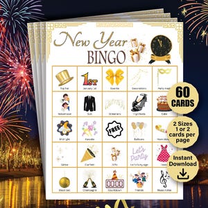 New Years Bingo Cards, New Years Eve Bingo Cards, Holiday Bingo Cards, New Year Activity, New Year Eve Party Game, 2025 New Year Party
