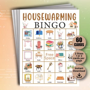 60 housewarmingbingokaarten, New Home Celebration, New House Party Game, Housewarming Bingo, New Home Games, Housewarming Party-activiteiten