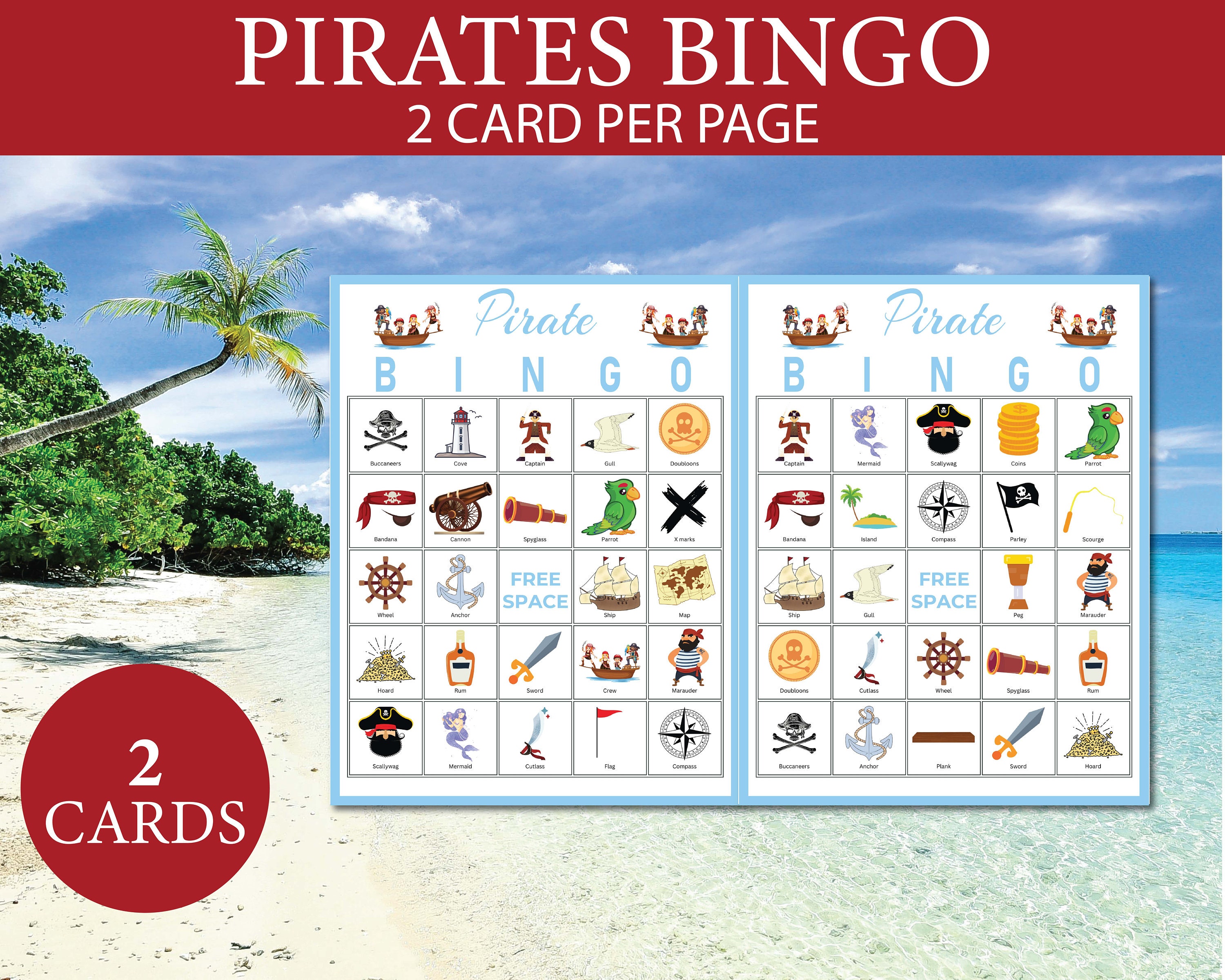 Pirate Bingo, 40 Printable Pirate Bingo Cards, Pirate Birthday Party ...