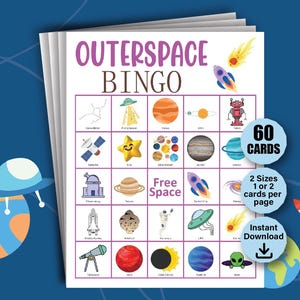 Bingokaarten in de ruimte, zonnestelselbingo, astronomiebingo, ruimteverjaardagsfeestje, ruimtespellen, ruimteactiviteit, ruimtespellen