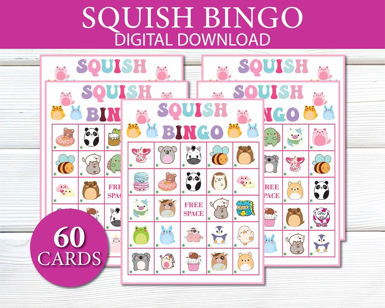 60 Squish Bingo Cards, Kids Bingo, Printable, Instant Download ...
