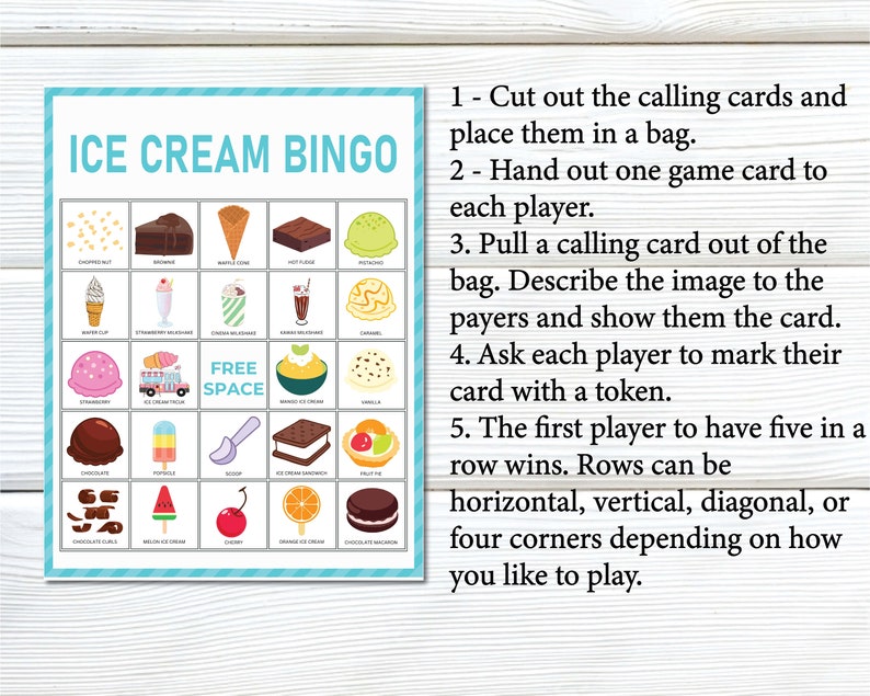 Ice Cream Shop Bingo Game Printable, Ice Cream Birthday Party, Ice ...