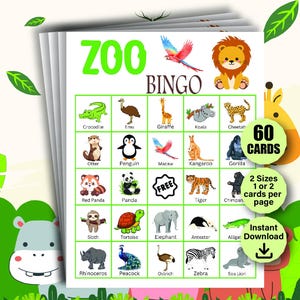 Jogo de Bingo de Zoológico, Bingo de Animais, Cartões de Bingo de Zoológico, Jogo de Animais de Zoológico, Festa de Aniversário com Tema de Animais, Jogo de Animais, Bingo de Safári, Bingo de Selva