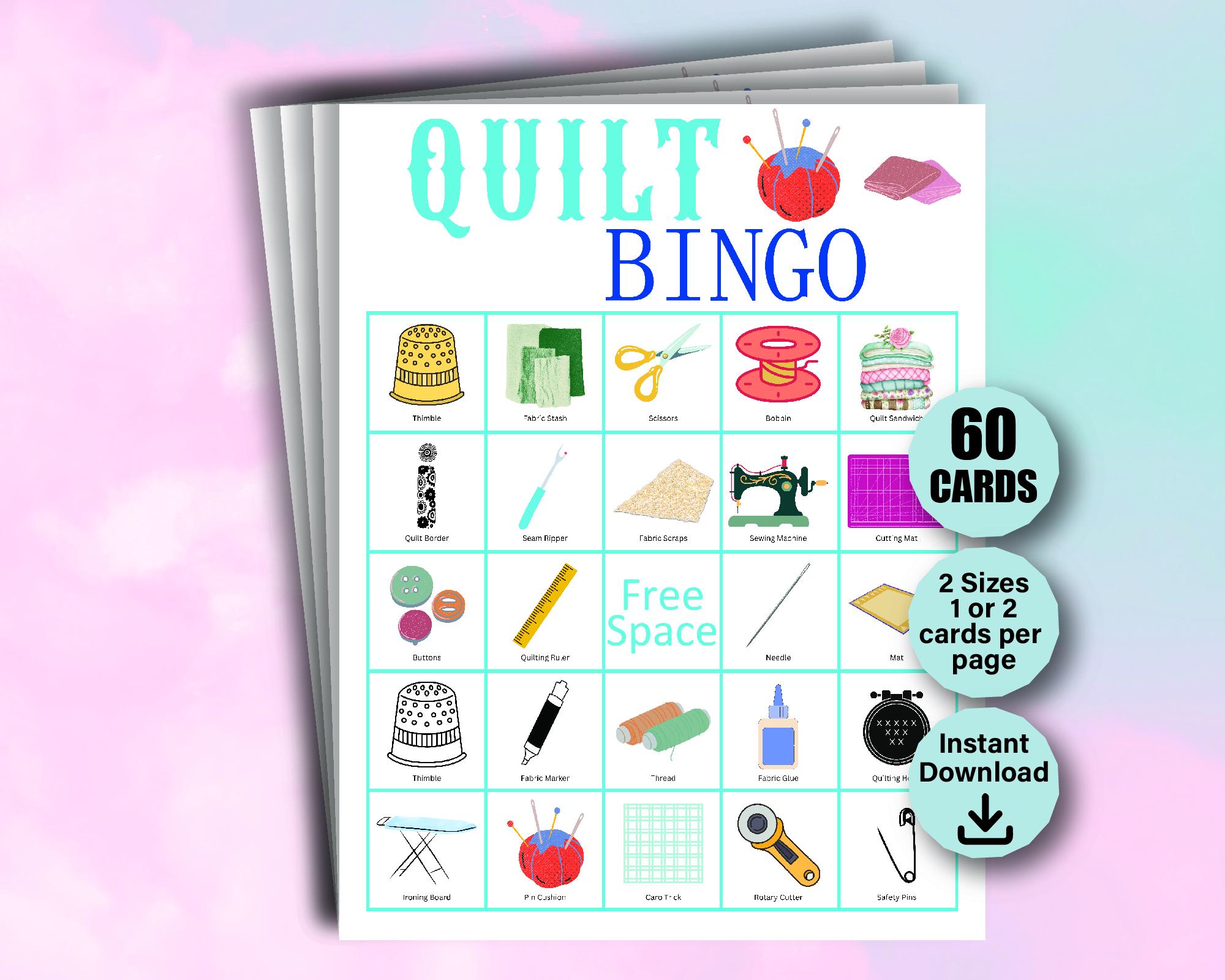 60 Quilt Bingo Cards, Quilting Party Activity, Quilting Bingo, Quilt Club Game, Quilt Game Pdf, Quilt Retreat, Printable Quilt Bingo Cards