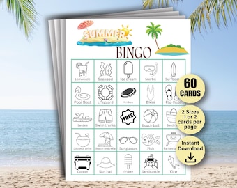 Summer Bingo Cards, Summer Game, Summer Birthday Party Game, Summer Vacation Bingo Activity for Kids, Summer Travel Bingo, Summer Games