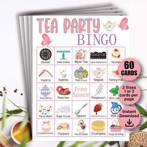 60 Cartões de Bingo para Chá da Tarde, Bingo para Chá da Tarde, Bingo para Aniversário, Bingo para Chá da Tarde, Jogo para Chá da Tarde, Atividade para Chá da Tarde para Adultos