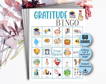 60 Gratitude Bingo Cards, Counseling Bingo Game, Mindfulness Bingo Games, Gratitude Activity, Gratitude Game, Mental Health Bingo Games